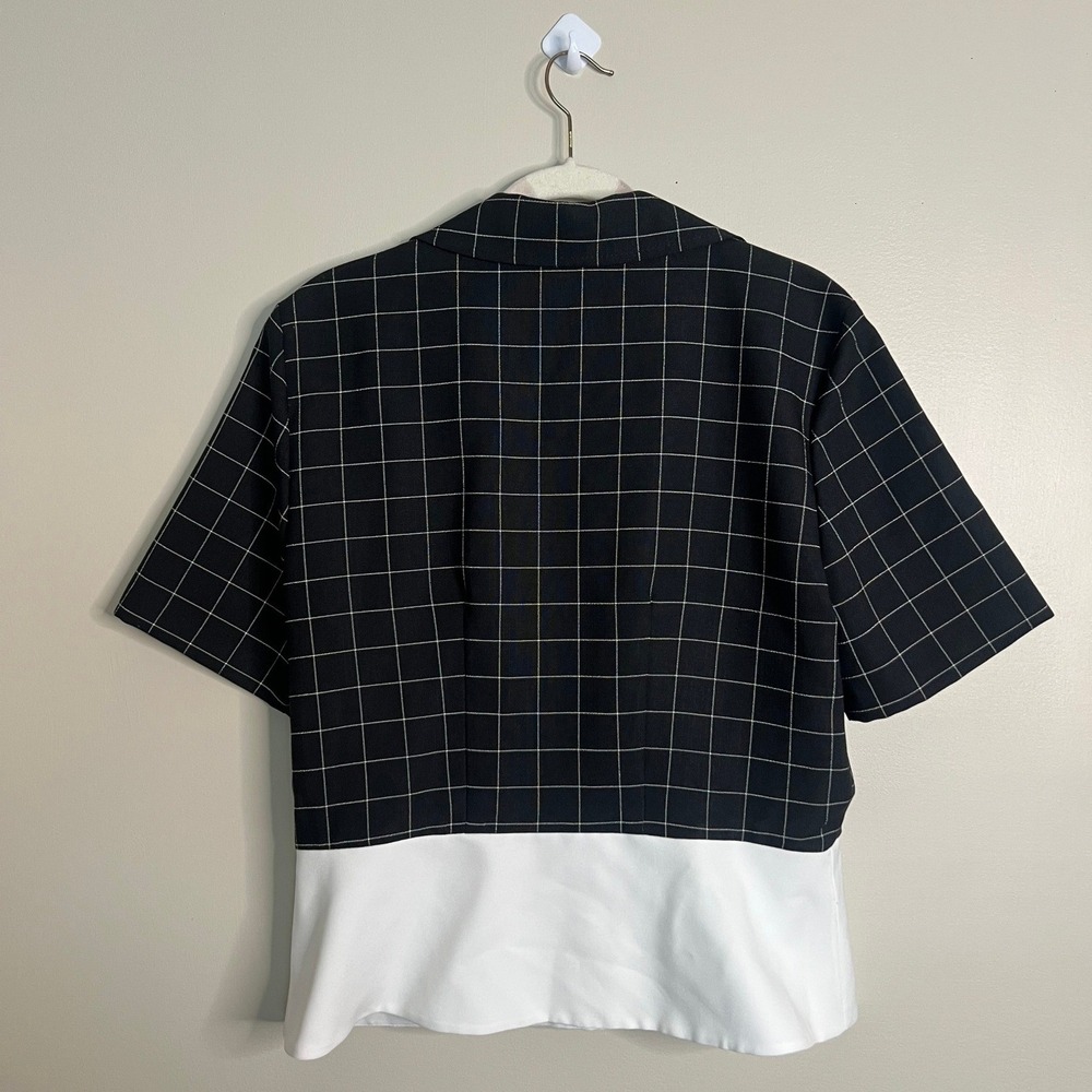 Good Times Vintage Black White Windowpane Horsebit Blazer Top Short Sleeve 14 - Picture 2 of 9